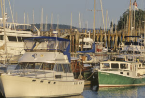 There are powerboats of all sizes that call Camden home. Photo/Joe Devenney camden-jd-powerboats-on-dock