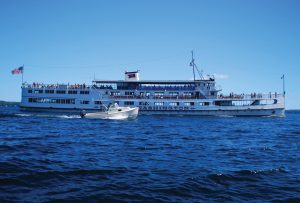 The M/S Mount Washington plies the waters off Wolfeboro Bay. wolfeborough-kb-mt-washington-moving-along