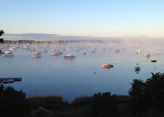 A light mist overtakes the harbor. Photo/Kingman Yacht Center red-brook-harbor-kingman-yacht-center-harbor-mist